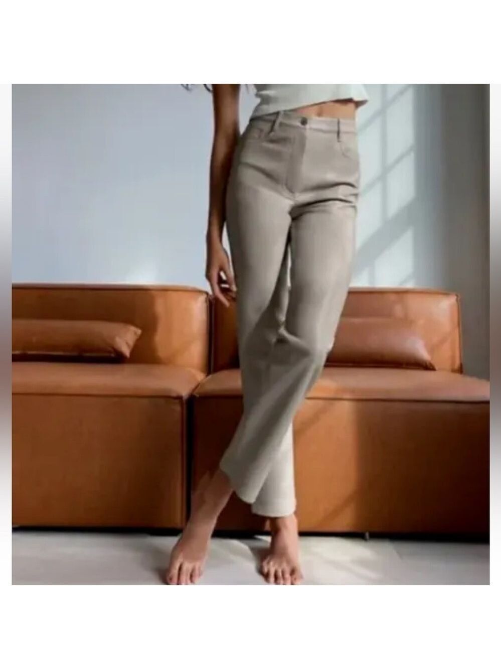 ARITZIA Wilfred The Melina High Waisted Vegan Leather Pants Size 2 Taupe